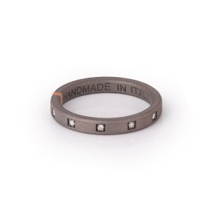 Anello uomo in titanio, diamanti white e oro rosso 18 kt