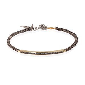 Bracciale uomo in titanio con chiusura e targhetta in oro giallo 9 kt incassata con diamanti black