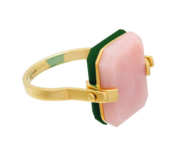 Sandwich deco agata verde + opale rosa anello