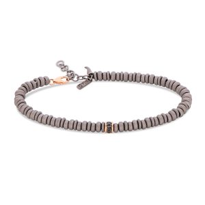 Bracciale uomo con anellini in titanio, rondella in oro rosso 9 kt e diamanti black