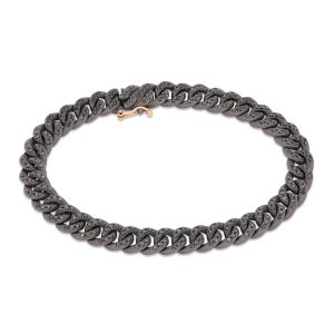 Bracciale uomo linea groumette in titanio, diamanti black e oro rosso 18 kt