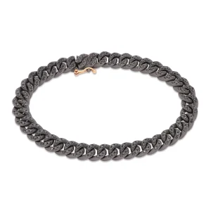 Bracciale uomo linea groumette in titanio, diamanti black e oro rosso 18 kt