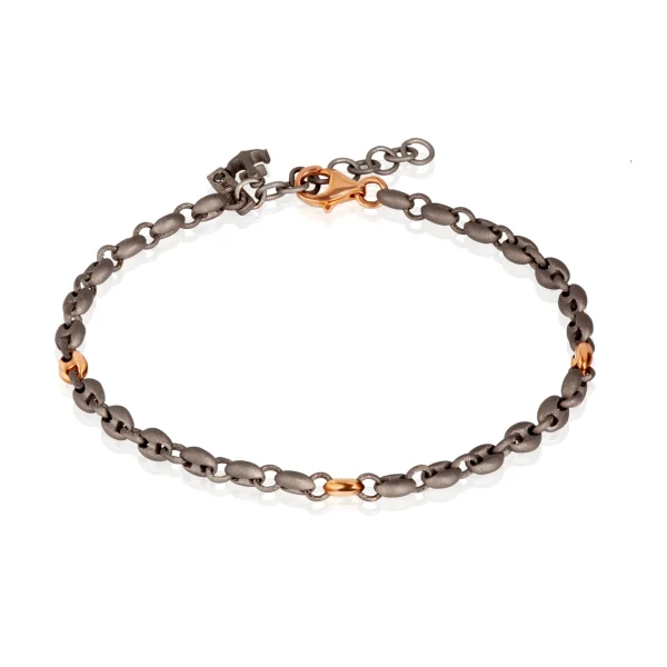 Bracciale uomo linea marine in titanio, diamante black e oro rosso 9 kt