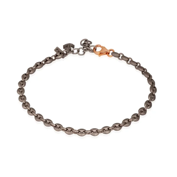 Bracciale uomo linea marine in titanio, diamante black e oro rosso 9 kt