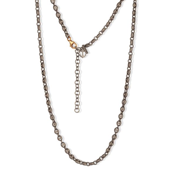 Collana uomo linea marine in titanio, diamante black e oro rosso 9 kt