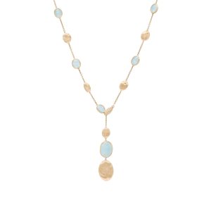 Collana lariat in oro giallo 18 kt con acquamarine e diamanti