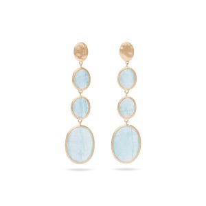 Orecchino pendente in oro giallo 18 kt con acquamarine