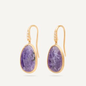 Orecchini pendenti in oro giallo 18 carati con accenti di cariote e diamanti