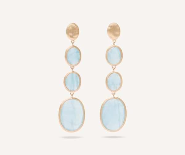 Orecchino pendente in oro giallo 18 kt con acquamarine