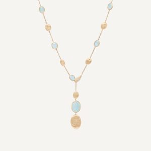 Collana lariat in oro giallo 18 kt con acquamarine e diamanti