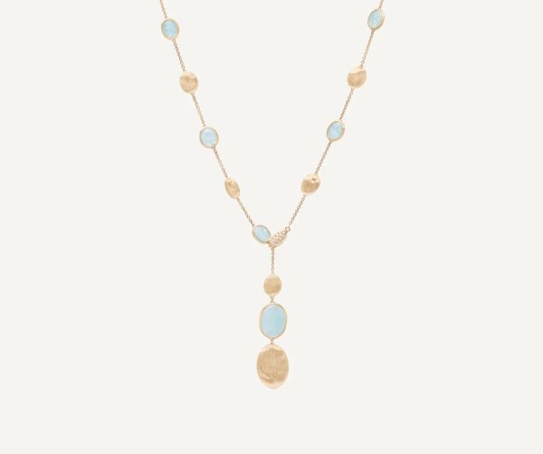 Collana lariat in oro giallo 18 kt con acquamarine e diamanti