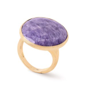 Anello da cocktail in oro giallo 18 carati con charoite