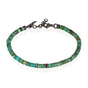 BRACCIALE UOMO DISCHETTI IN TITANIO, HOWLITE TURCHESE E DIAMANTI BLACK DA 3 PUNTI