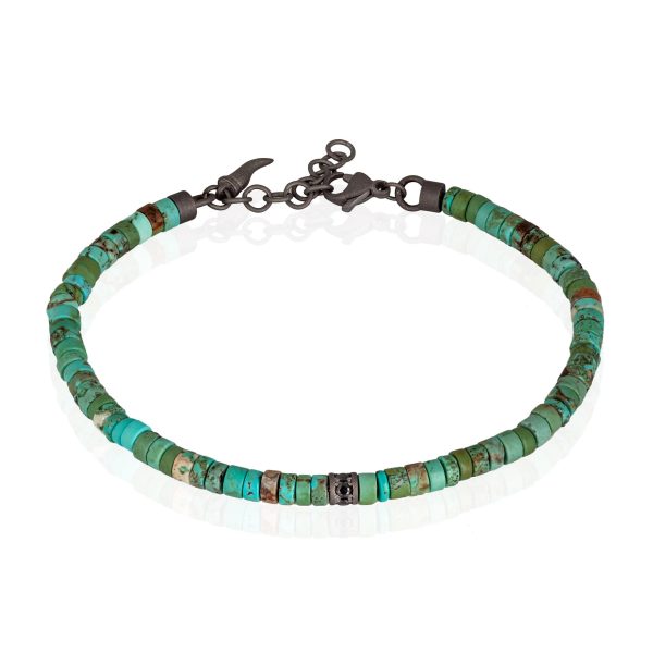 BRACCIALE UOMO DISCHETTI IN TITANIO, HOWLITE TURCHESE E DIAMANTI BLACK DA 3 PUNTI