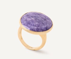 Anello da cocktail in oro giallo 18 carati con charoite