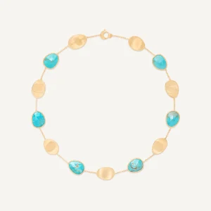 Collier Lunaria con foglie d'oro e turchese