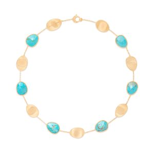 Collier Lunaria con foglie d'oro e turchese