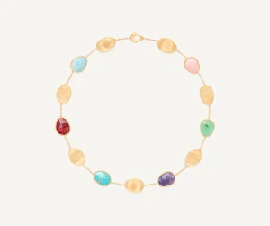 Collier Lunaria con foglie d'oro e mix di gemme colorate