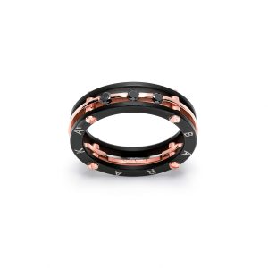 Anello acciaio, oro rosa e diamanti