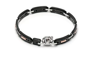 Bracciale acciaio, oro rosa e diamanti