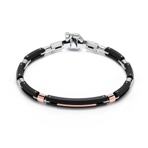 Bracciale acciaio, oro rosa e diamanti