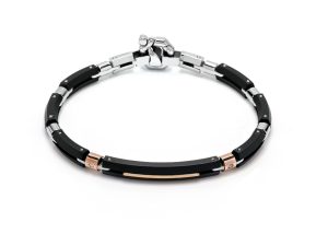 Bracciale acciaio, oro rosa e diamanti