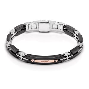 Bracciale acciaio, ceramica, oro rosa e diamanti