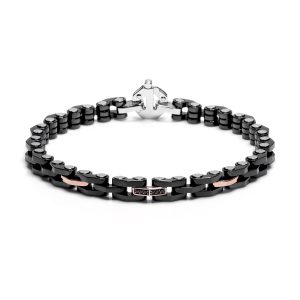 Bracciale acciaio, oro rosa e diamanti