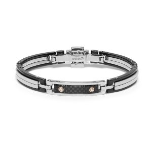 Bracciale acciaio, fibra di carbonio, oro rosa e diamanti