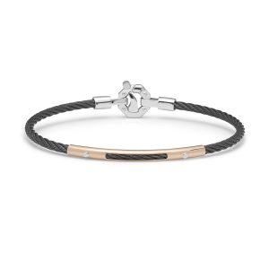 Bracciale acciaio, oro rosa e diamanti