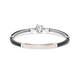 Bracciale acciaio, oro rosa e diamanti