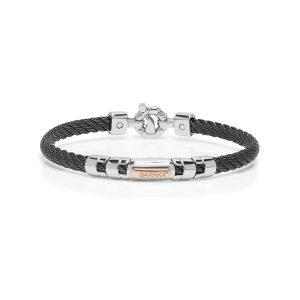 Bracciale acciaio, oro rosa e diamanti