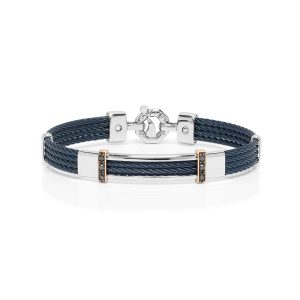 Bracciale acciaio, oro rosa e diamanti