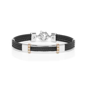 Bracciale acciaio, oro rosa e diamanti