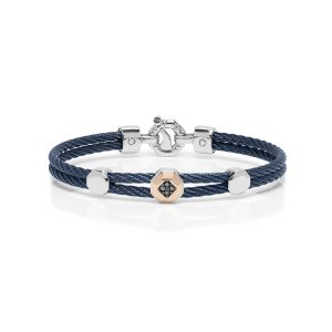 Bracciale acciaio, oro rosa e diamanti