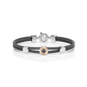 Bracciale acciaio, oro rosa e diamanti