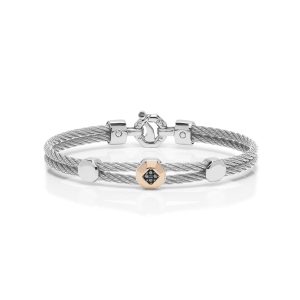 Bracciale acciaio, oro rosa e diamanti