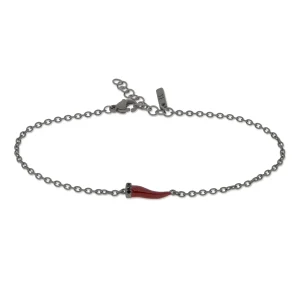 Bracciale con cornetto mini smaltato bordeaux e diamanti black