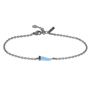 Bracciale con cornetto mini smaltato azzurro e diamanti black