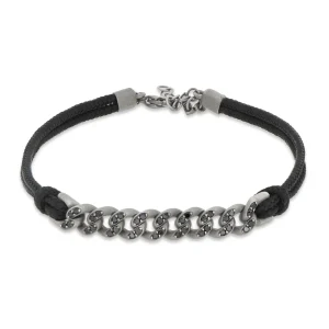 Bracciale groumette nautica in titanio con diamanti black e laccio nero