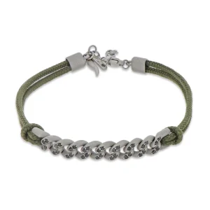 Bracciale groumette nautica in titanio con diamanti black e laccio verde militare