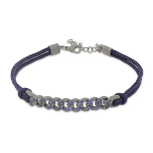 Bracciale groumette nautica in titanio con zaffiri blu e laccio blu navy