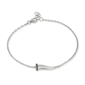 Bracciale con cornetto in oro bianco 9 kt e diamanti black