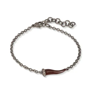 Bracciale charms con cornetto smaltato mocha in titanio, 5 brown e catena