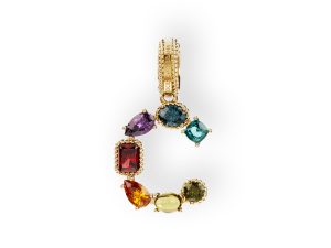 Charm C Lettering oro giallo 18 carati e gemme multicolore