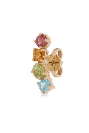 Orecchino singolo Rainbow oro giallo 18 carati e gemme multicolore