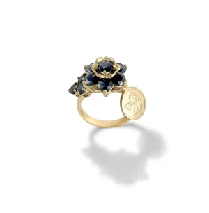 Anello Sicily oro giallo 18 carati e zaffiri neri