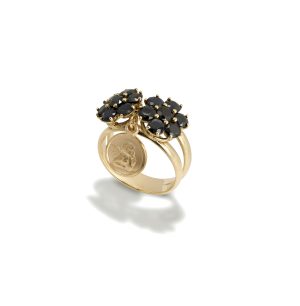 Anello Sicily oro giallo 18 carati e zaffiri neri