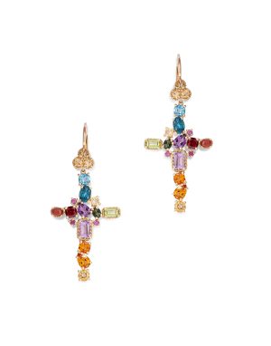 Orecchini Rainbow croce in oro giallo con gemme multicolore