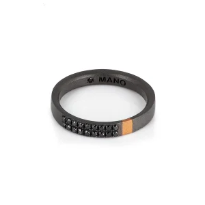Anello uomo in titanio, oro rosso 18 kt e 18 diamanti black